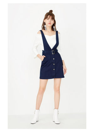 ONLY  Women 2-pieces set  single breasted tie up Waist band denim dress female
