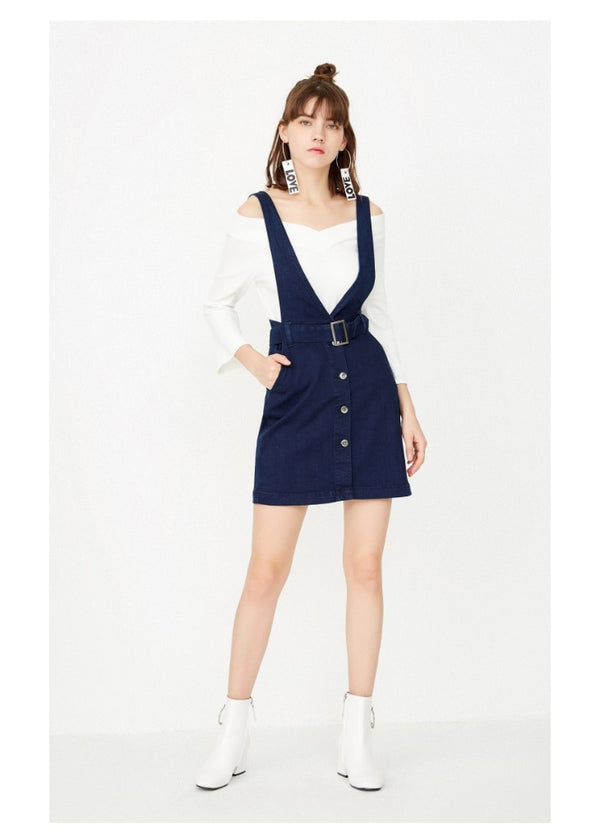 ONLY  Women 2-pieces set  single breasted tie up Waist band denim dress female