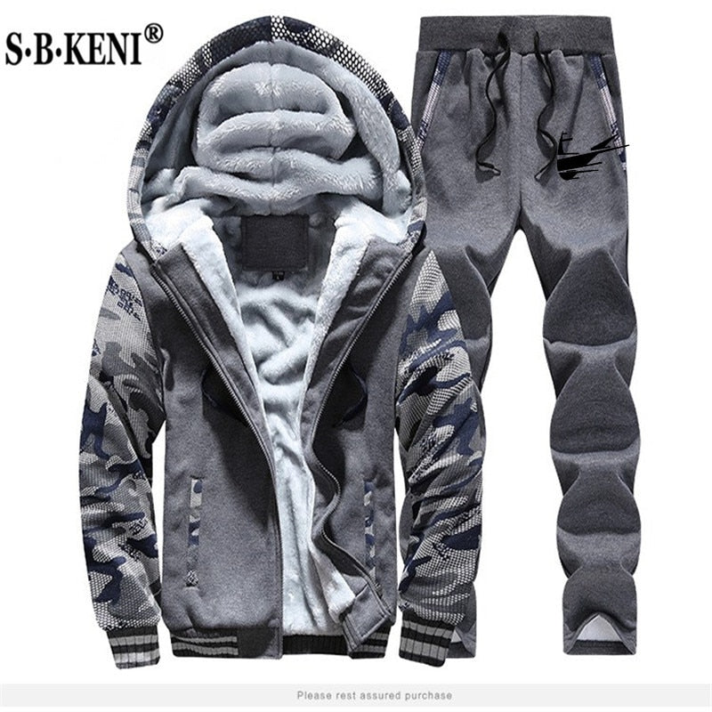 2019 Fashion Thick Tracksuit Sets Men Fleece Hooded Jacket+Pants Sweatshirt 2 Piece Hoodies Sporting Suit Coat SportSet M-XXXXXL