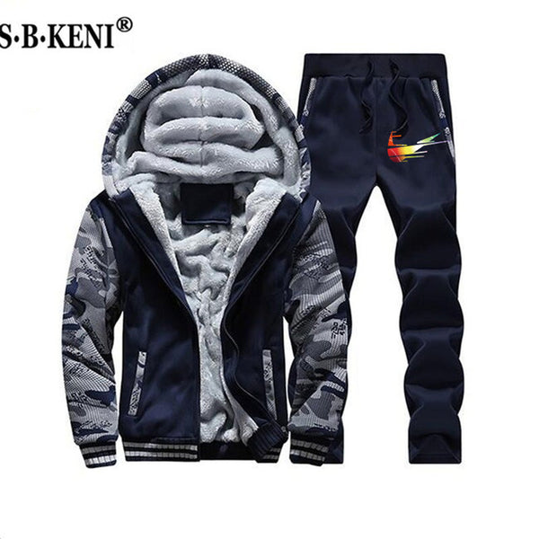 2019 Fashion Thick Tracksuit Sets Men Fleece Hooded Jacket+Pants Sweatshirt 2 Piece Hoodies Sporting Suit Coat SportSet M-XXXXXL