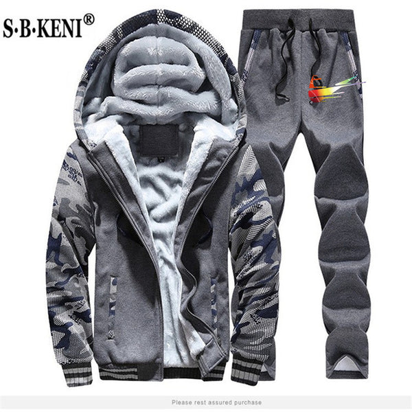 2019 Fashion Thick Tracksuit Sets Men Fleece Hooded Jacket+Pants Sweatshirt 2 Piece Hoodies Sporting Suit Coat SportSet M-XXXXXL