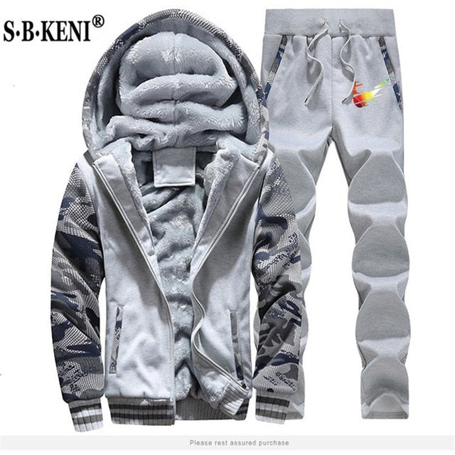 2019 Fashion Thick Tracksuit Sets Men Fleece Hooded Jacket+Pants Sweatshirt 2 Piece Hoodies Sporting Suit Coat SportSet M-XXXXXL