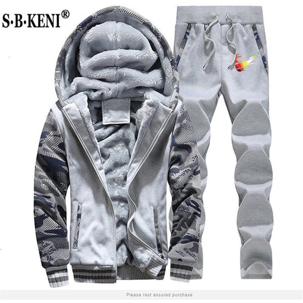 2019 Fashion Thick Tracksuit Sets Men Fleece Hooded Jacket+Pants Sweatshirt 2 Piece Hoodies Sporting Suit Coat SportSet M-XXXXXL