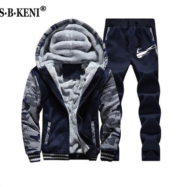 2019 Fashion Thick Tracksuit Sets Men Fleece Hooded Jacket+Pants Sweatshirt 2 Piece Hoodies Sporting Suit Coat SportSet M-XXXXXL