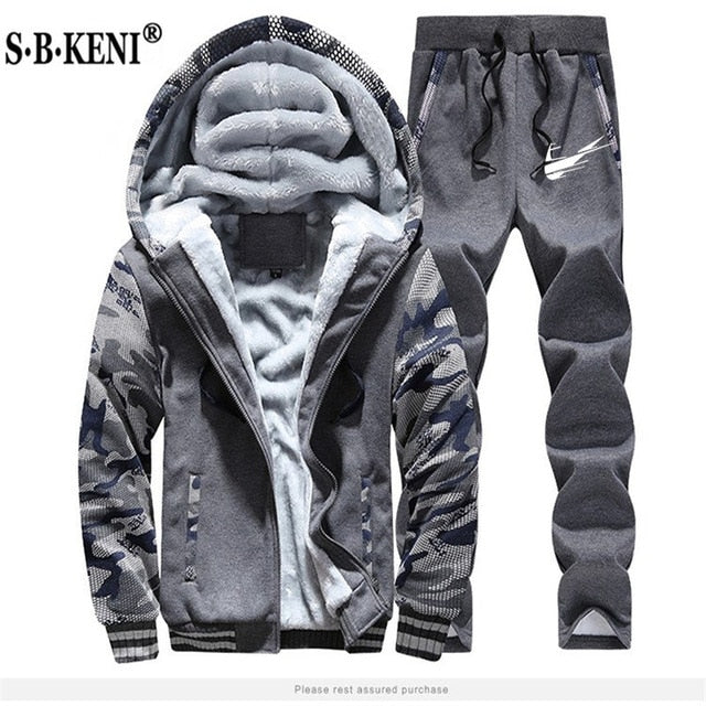 2019 Fashion Thick Tracksuit Sets Men Fleece Hooded Jacket+Pants Sweatshirt 2 Piece Hoodies Sporting Suit Coat SportSet M-XXXXXL