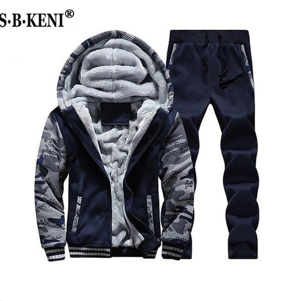 2019 Fashion Thick Tracksuit Sets Men Fleece Hooded Jacket+Pants Sweatshirt 2 Piece Hoodies Sporting Suit Coat SportSet M-XXXXXL