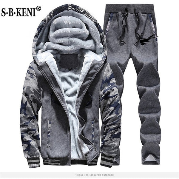 2019 Fashion Thick Tracksuit Sets Men Fleece Hooded Jacket+Pants Sweatshirt 2 Piece Hoodies Sporting Suit Coat SportSet M-XXXXXL
