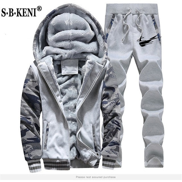 2019 Fashion Thick Tracksuit Sets Men Fleece Hooded Jacket+Pants Sweatshirt 2 Piece Hoodies Sporting Suit Coat SportSet M-XXXXXL