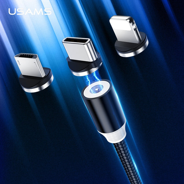 USAMS Magnetic Cable for iPhone 6 7 8 Samsung 2.1A Braided Magnet phone cable for Type-C Micro USB Cable magnetic charging USB C