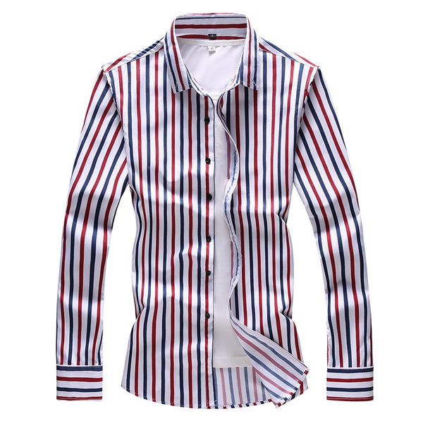 2018 New Arrival Striped Red Men's Long Sleeve Shirt High Quality Casual Fashion Blue Shirts Cotton Clothing 5XL 6XL 7XL 8210