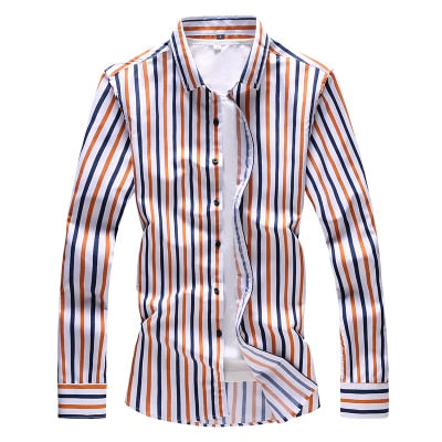 2018 New Arrival Striped Red Men's Long Sleeve Shirt High Quality Casual Fashion Blue Shirts Cotton Clothing 5XL 6XL 7XL 8210