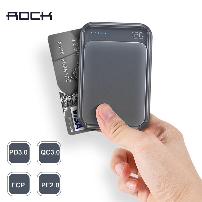 ROCK 18W Type C PD QC 3.0 Power Bank 10000mah Mini External Battery USB PD Quick Fast Charging Powerbank For iphone XS X Samsung