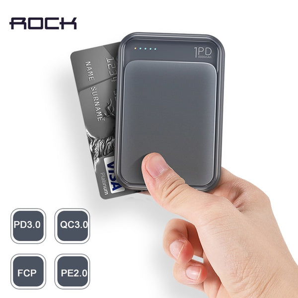 ROCK 18W Type C PD QC 3.0 Power Bank 10000mah Mini External Battery USB PD Quick Fast Charging Powerbank For iphone XS X Samsung