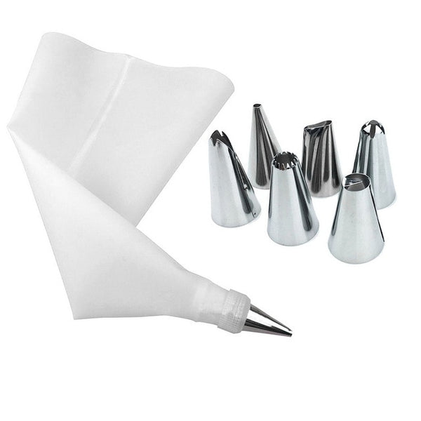 8 PCS/Set Silicone Kitchen Accessories Icing Piping Cream Pastry Bag 6 Stainless Steel Nozzle Set DIY Cake Decorating Tips Set
