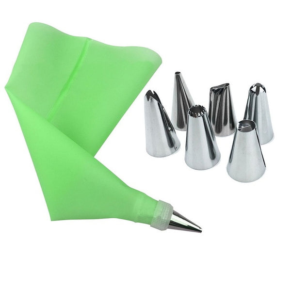 8 PCS/Set Silicone Kitchen Accessories Icing Piping Cream Pastry Bag 6 Stainless Steel Nozzle Set DIY Cake Decorating Tips Set