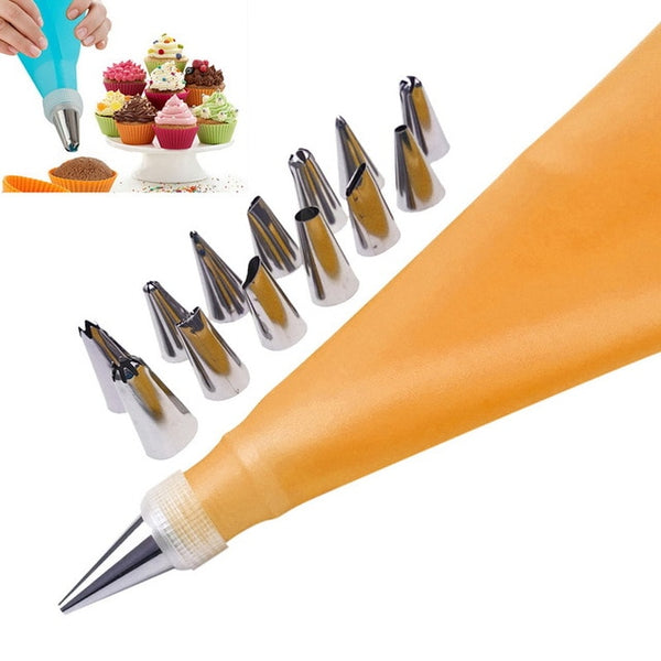 8 PCS/Set Silicone Kitchen Accessories Icing Piping Cream Pastry Bag 6 Stainless Steel Nozzle Set DIY Cake Decorating Tips Set