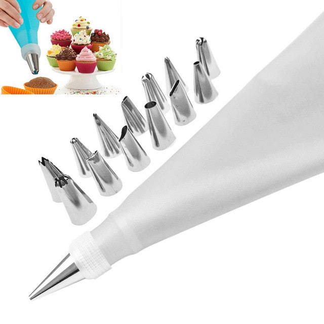 8 PCS/Set Silicone Kitchen Accessories Icing Piping Cream Pastry Bag 6 Stainless Steel Nozzle Set DIY Cake Decorating Tips Set