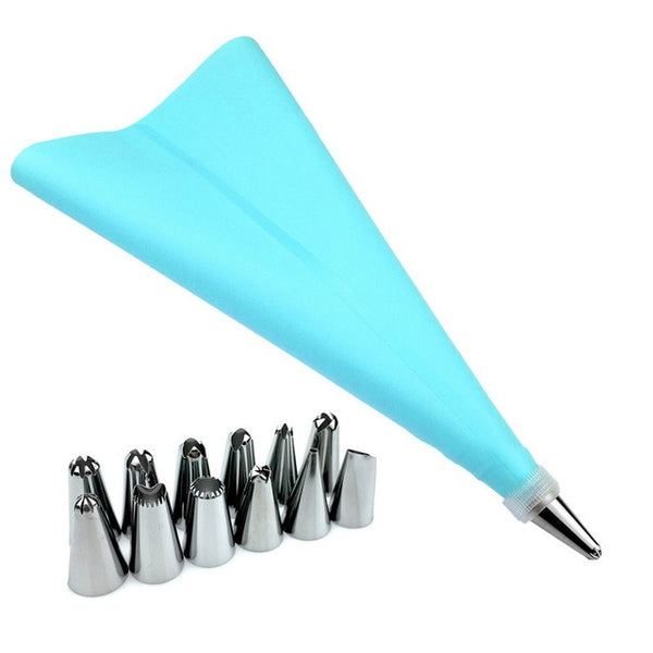 8 PCS/Set Silicone Kitchen Accessories Icing Piping Cream Pastry Bag 6 Stainless Steel Nozzle Set DIY Cake Decorating Tips Set