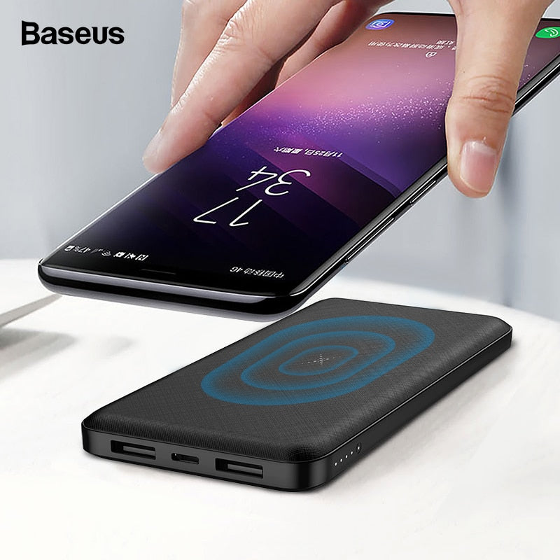 Baseus 10000mAh Wireless Charger Power Bank Dual USB Powerbank External Battery Wireless Charging For iPhone Xs Max Samsung S9