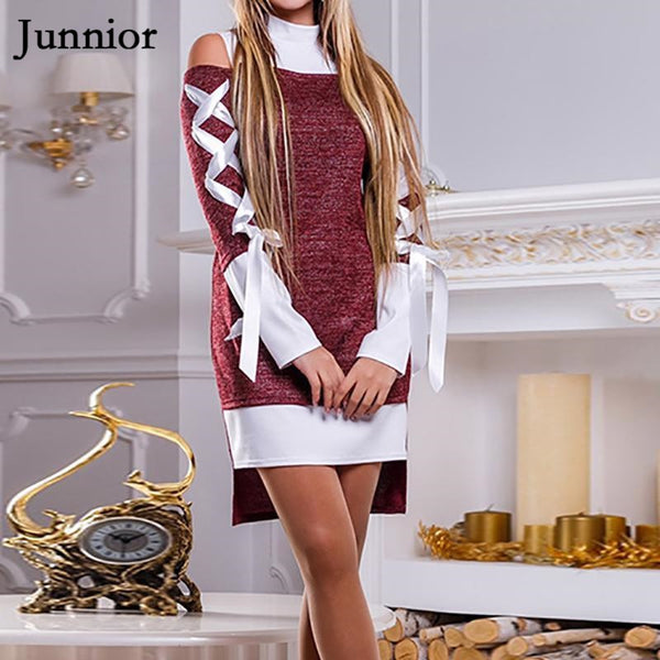 Dress Female Bandage Slim Short Dress Long Sleeve Autumn And Spring Mini Dress Irregular Hem Sexy Fashion Off The Shoulder Dress