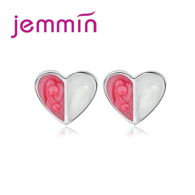 JEMMIN Double Color Heart Attractive Elegant Best Selling Women Fashion Simple 925 Sterling Silver Girl Stud Earrings Piercing