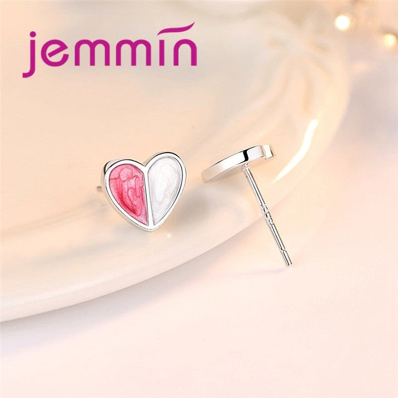 JEMMIN Double Color Heart Attractive Elegant Best Selling Women Fashion Simple 925 Sterling Silver Girl Stud Earrings Piercing