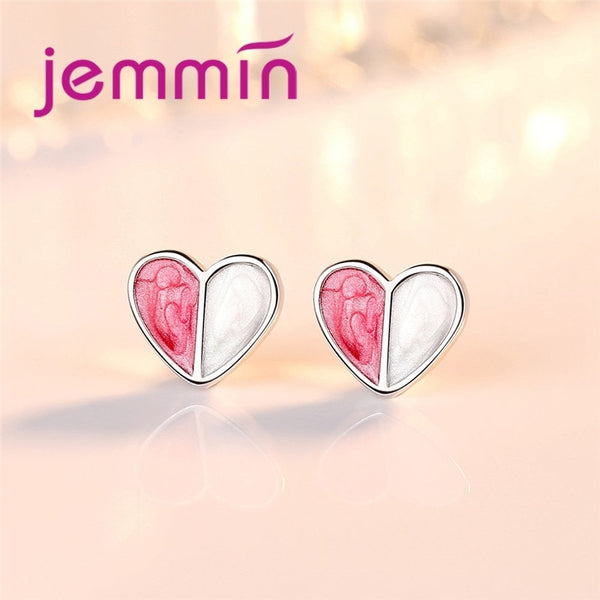 JEMMIN Double Color Heart Attractive Elegant Best Selling Women Fashion Simple 925 Sterling Silver Girl Stud Earrings Piercing