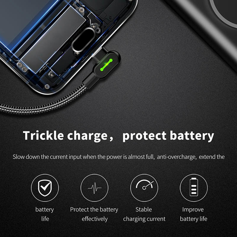 USB 3.1 Fast Charger Cable Right Angle 90 Degree Data Sync Cable with Light New Arrival