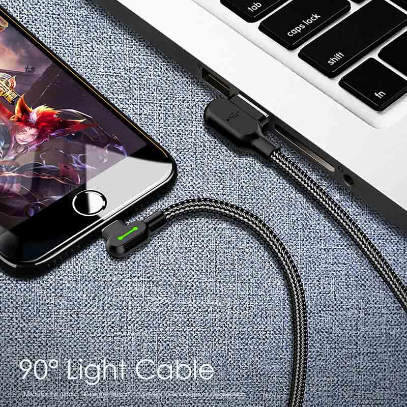 USB 3.1 Fast Charger Cable Right Angle 90 Degree Data Sync Cable with Light New Arrival