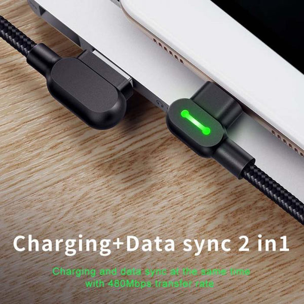 USB 3.1 Fast Charger Cable Right Angle 90 Degree Data Sync Cable with Light New Arrival
