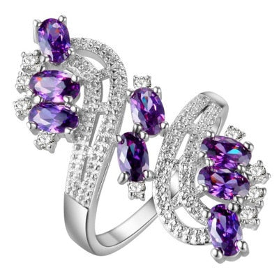 3Colors Silver 925 Long Rings for Women Fashion Luxury Jewelry Plum blossom Flower Crystal Wedding Ring Femme Bague Party Dinner
