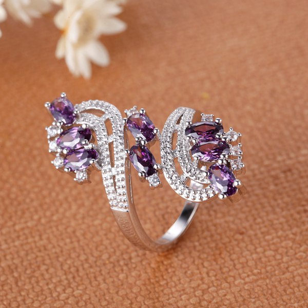 3Colors Silver 925 Long Rings for Women Fashion Luxury Jewelry Plum blossom Flower Crystal Wedding Ring Femme Bague Party Dinner