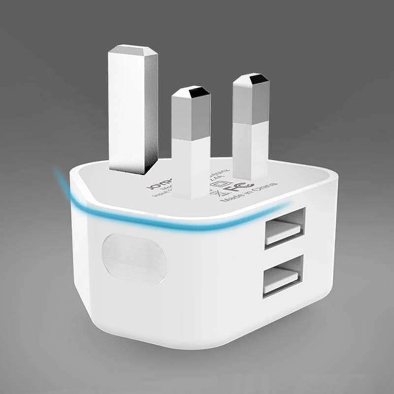 Wall Charger Adapter Dual USB UK 3 Pin Plug Travel Charging Durable For Mobile Phone EM88