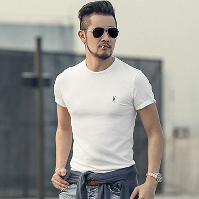 new spring & summer AS mens t-shirt fitness cotton tee tops sheep head logo solid basic T-shirt casual brand clothing T4307