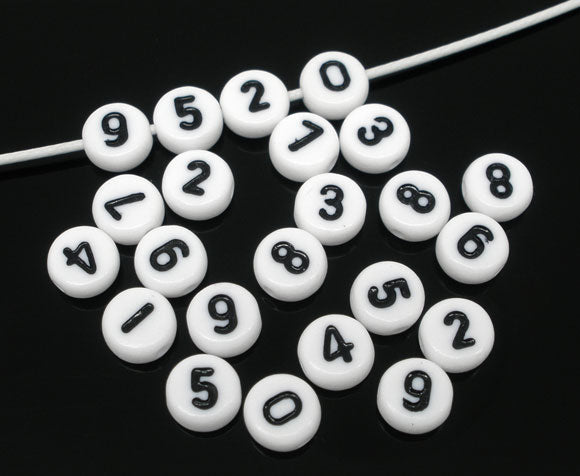 60 At Random White Acrylic Numbers Spacer Beads 7mm Findings new