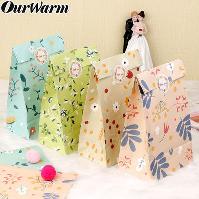OurWarm Sticker Gift Bag Birthday Party Favors Watercolor Paper Candy Bags Flower Craft Paper Box For Wedding Graduation 12pcs