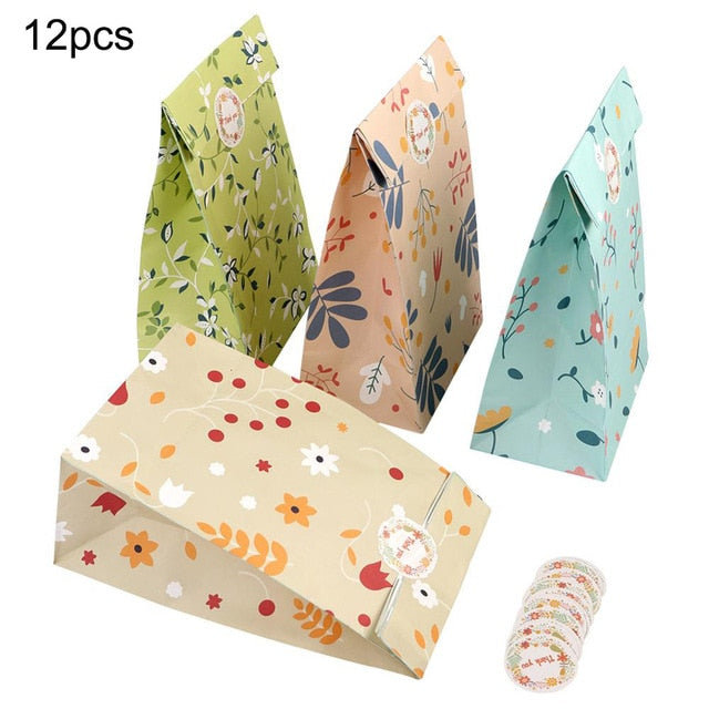 OurWarm Sticker Gift Bag Birthday Party Favors Watercolor Paper Candy Bags Flower Craft Paper Box For Wedding Graduation 12pcs