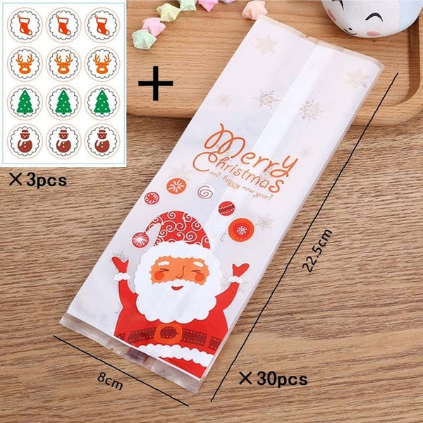 Marebell 30pcs Christmas Packing Bags For Cookies Sticky Paper Cartoon Santa Claus Party Children's Day Biscuit Baking Packaging