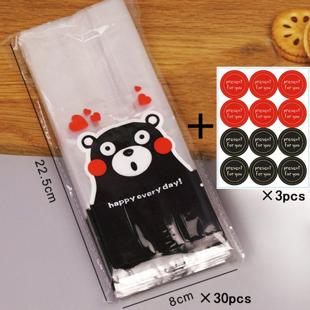 Marebell 30pcs Christmas Packing Bags For Cookies Sticky Paper Cartoon Santa Claus Party Children's Day Biscuit Baking Packaging
