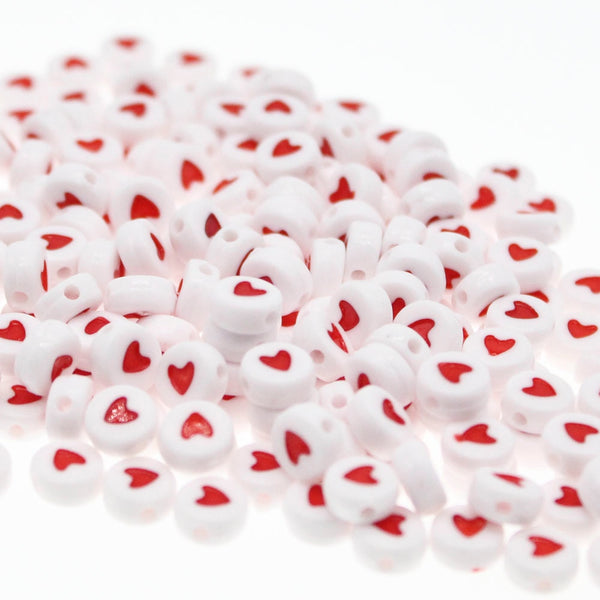 CHONGAI 100Pcs Fashion Jewelry Love Heart Acrylic Flat Round Beads for DIY Craft &Jewelry Making