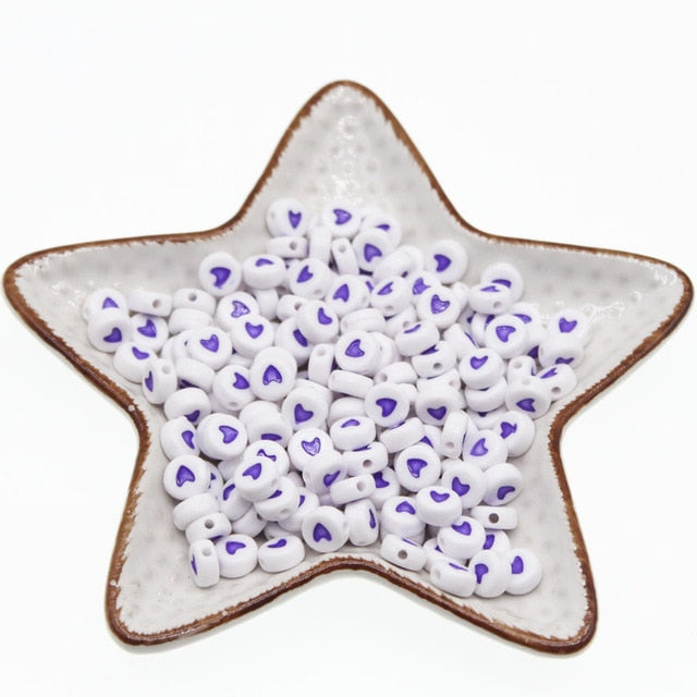 CHONGAI 100Pcs Fashion Jewelry Love Heart Acrylic Flat Round Beads for DIY Craft &Jewelry Making