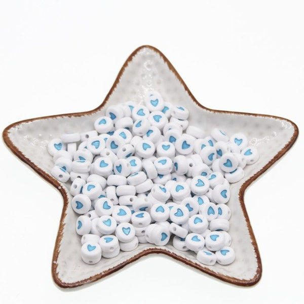 CHONGAI 100Pcs Fashion Jewelry Love Heart Acrylic Flat Round Beads for DIY Craft &Jewelry Making