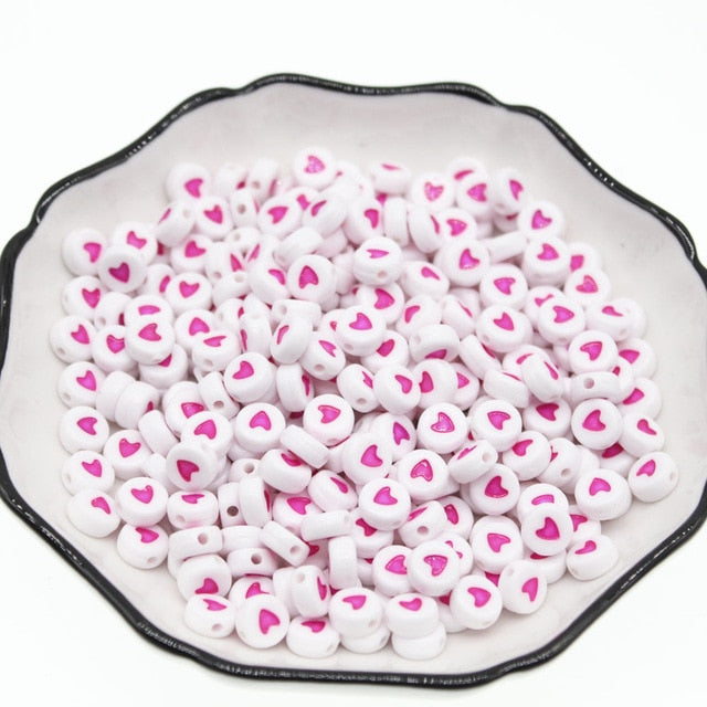 CHONGAI 100Pcs Fashion Jewelry Love Heart Acrylic Flat Round Beads for DIY Craft &Jewelry Making