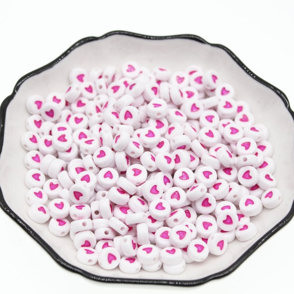 CHONGAI 100Pcs Fashion Jewelry Love Heart Acrylic Flat Round Beads for DIY Craft &Jewelry Making
