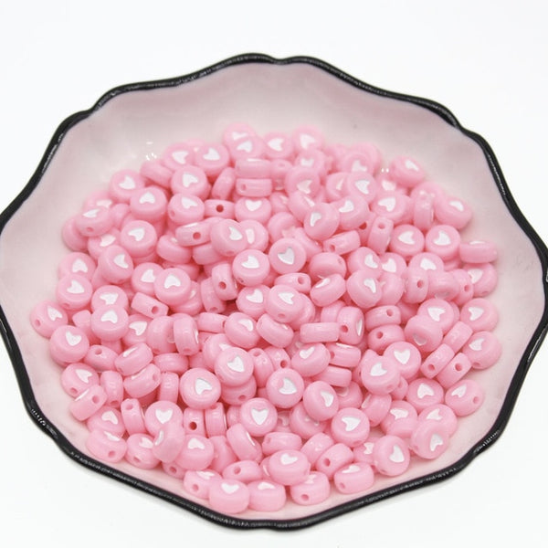 CHONGAI 100Pcs Fashion Jewelry Love Heart Acrylic Flat Round Beads for DIY Craft &Jewelry Making