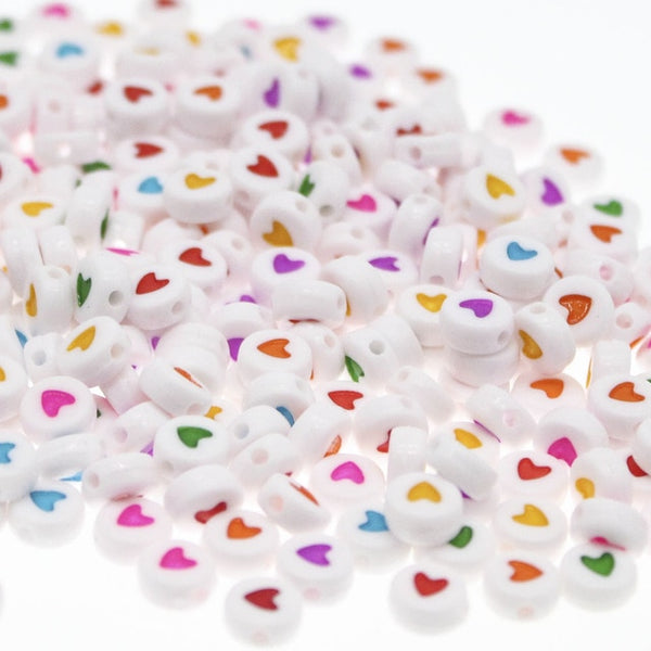 CHONGAI 100Pcs Fashion Jewelry Love Heart Acrylic Flat Round Beads for DIY Craft &Jewelry Making