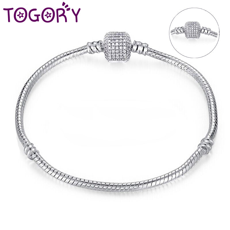 TOGORY Dropshipping Authentic Silver Plated Snake Chain DIY Charm Bracelet & Bangle DIY Fine Bracelet Jewelry for Women Gift