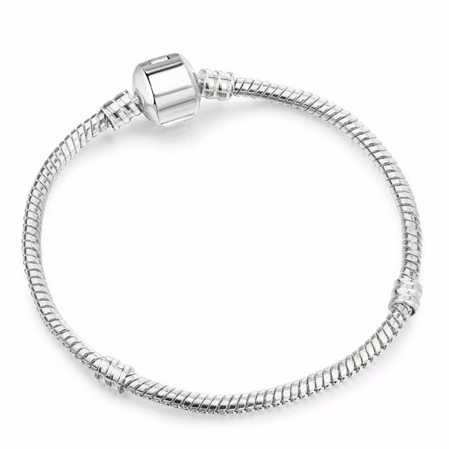TOGORY Dropshipping Authentic Silver Plated Snake Chain DIY Charm Bracelet & Bangle DIY Fine Bracelet Jewelry for Women Gift