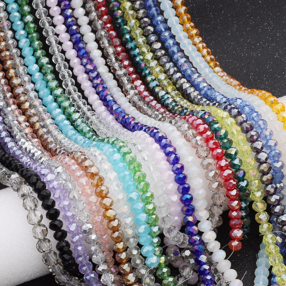 145Pcs/Lot Mix 23Colors Rondelle Faceted Beads 4mm Glass Czech Crystal Beads For Jewelry Making Loose Spacer Beads Wholesale