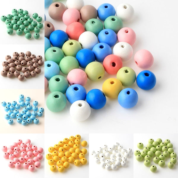 12mm 50pcs Mixed Color Wooden Spacer Beads For Jewelry Making DIY Bracelet Pick Color